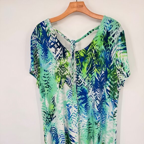 Chicos 3 Womens  Blue Tropical  Short Sleeve Asymmetrical Midi Dress Size XL - Picture 11 of 14